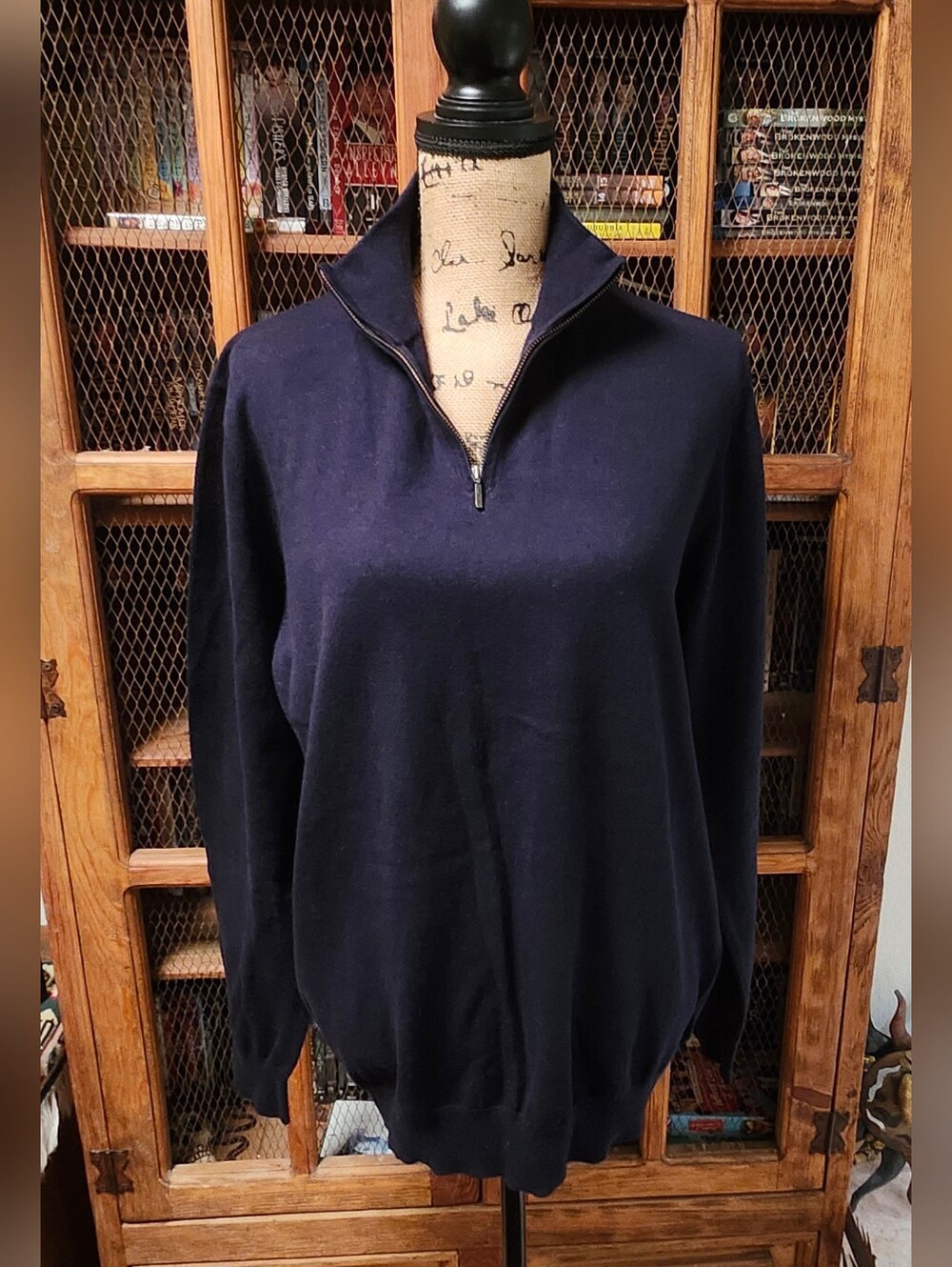 NWT Daniel Hechter Cashmere Cotton Blend Quarter Zip Sweater Sz L